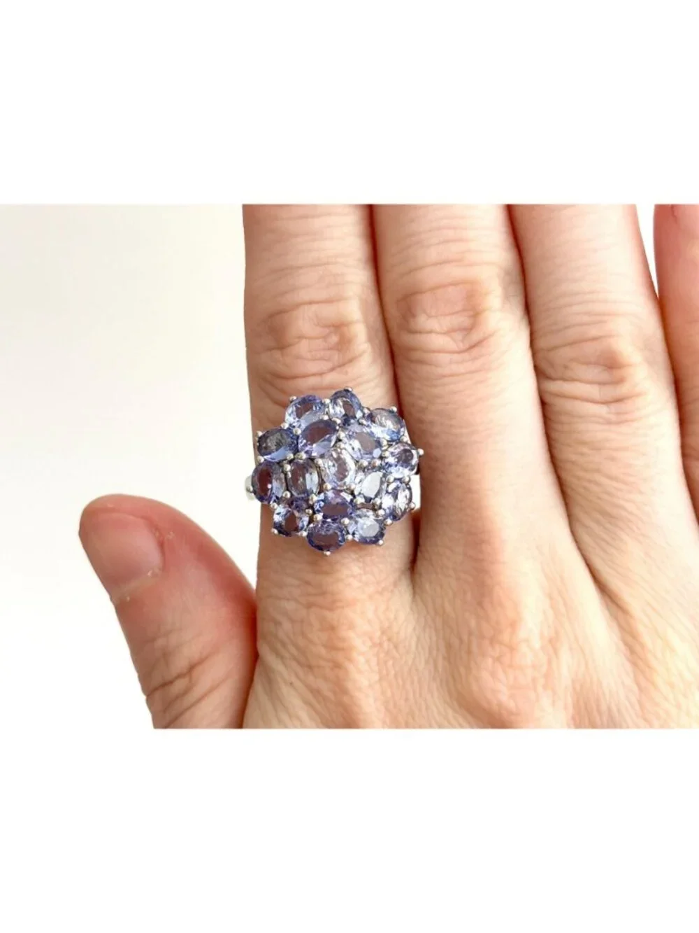 Tanzanite Gemstone Cluster Blooming Floral Sterling Silver 925 Vintage Ring sz 8